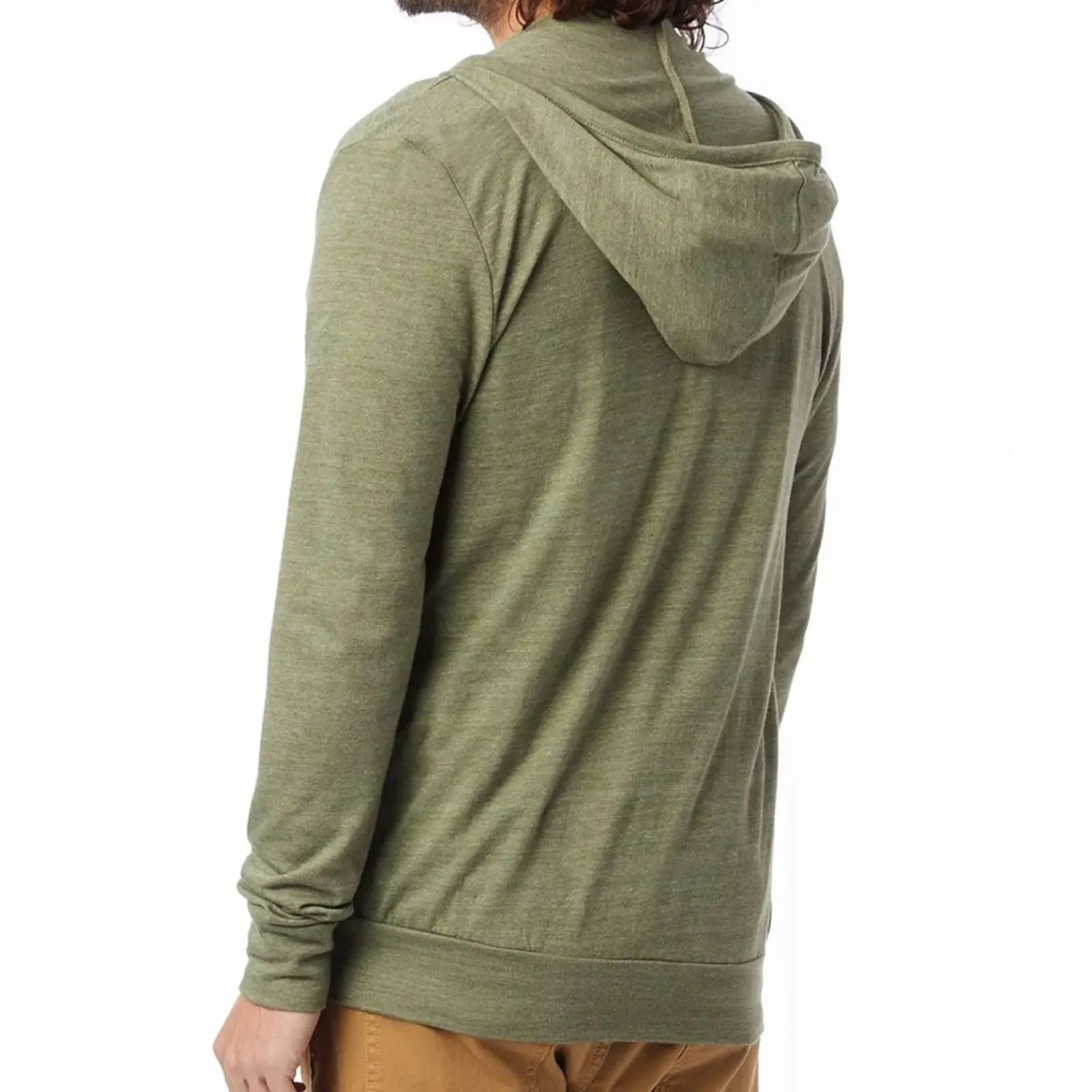 Alternative Men’s “True Army Green” Zip Up Hoodie, Drawstring Hood