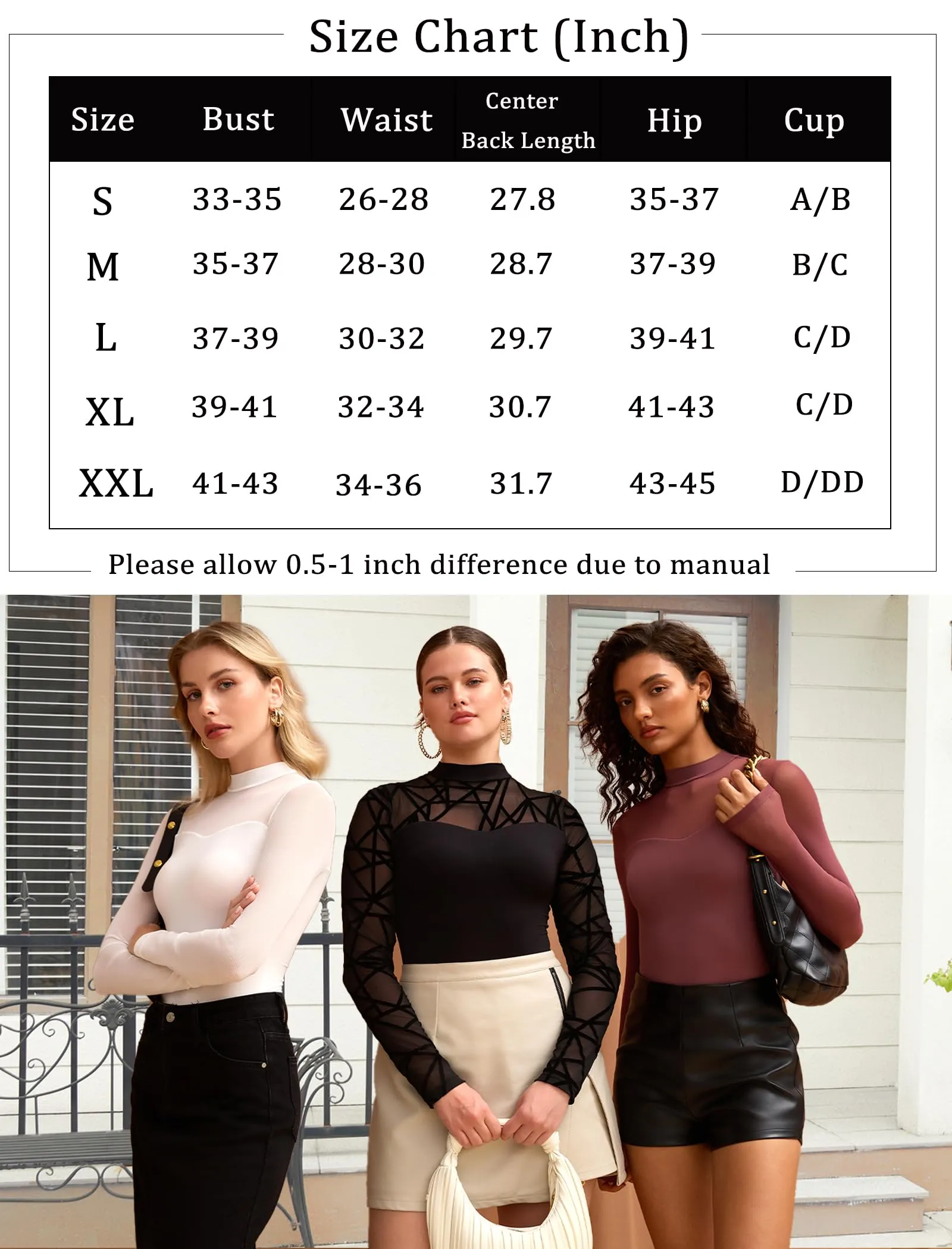 Avidlove Women's Sexy Mock Neck Sheer Mesh Long Sleeve Bodysuit Double Lined Slimming Body suit Going Out Tops