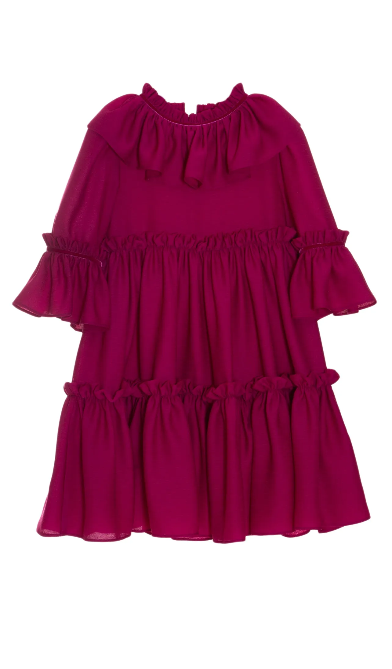 Beautiful Fuchsia Pink Crepe Dress with Ruffled Collar details,