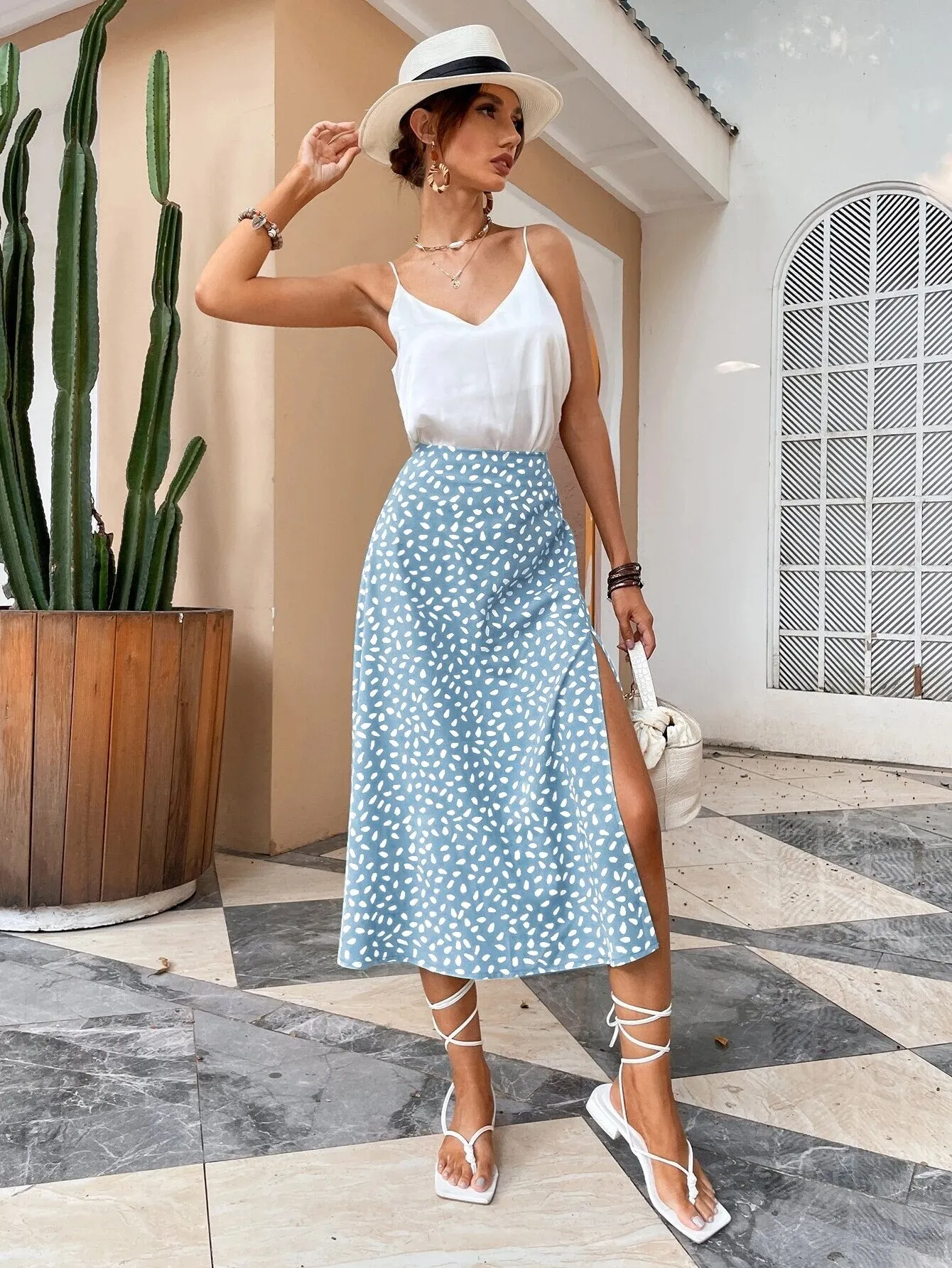 BerriesJam - Green Boho Split Thigh Allover Print Women Skirt