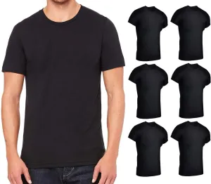BILLIONHATS 6 Pack Mens Cotton Short Sleeve Lightweight T-Shirts, Bulk Crew Tees for Guys, Black Colors Bulk Pack (Large)