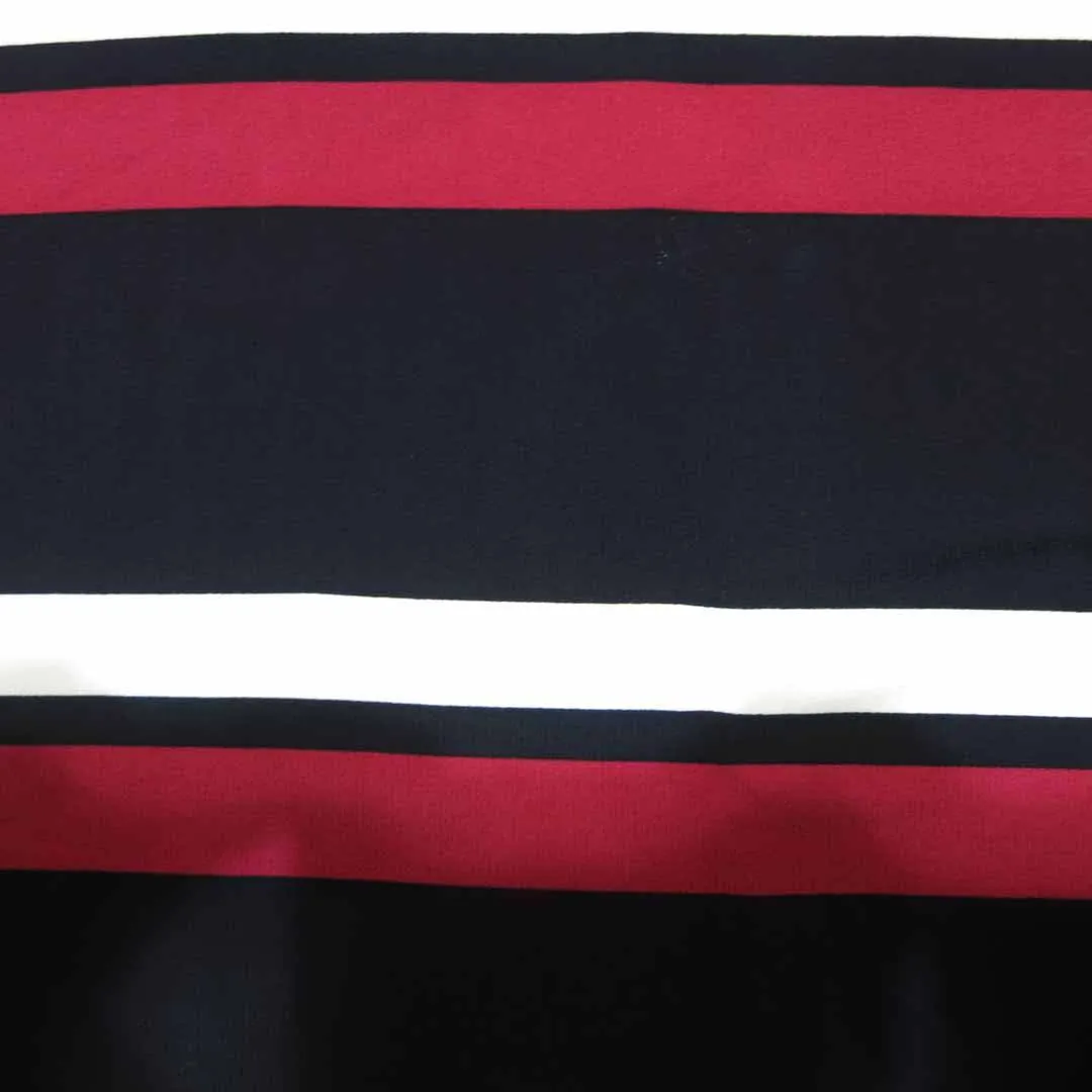 Black with Red and White Striped Printed Crepe
