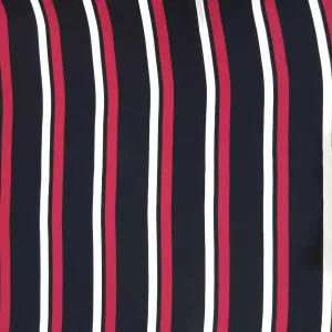Black with Red and White Striped Printed Crepe