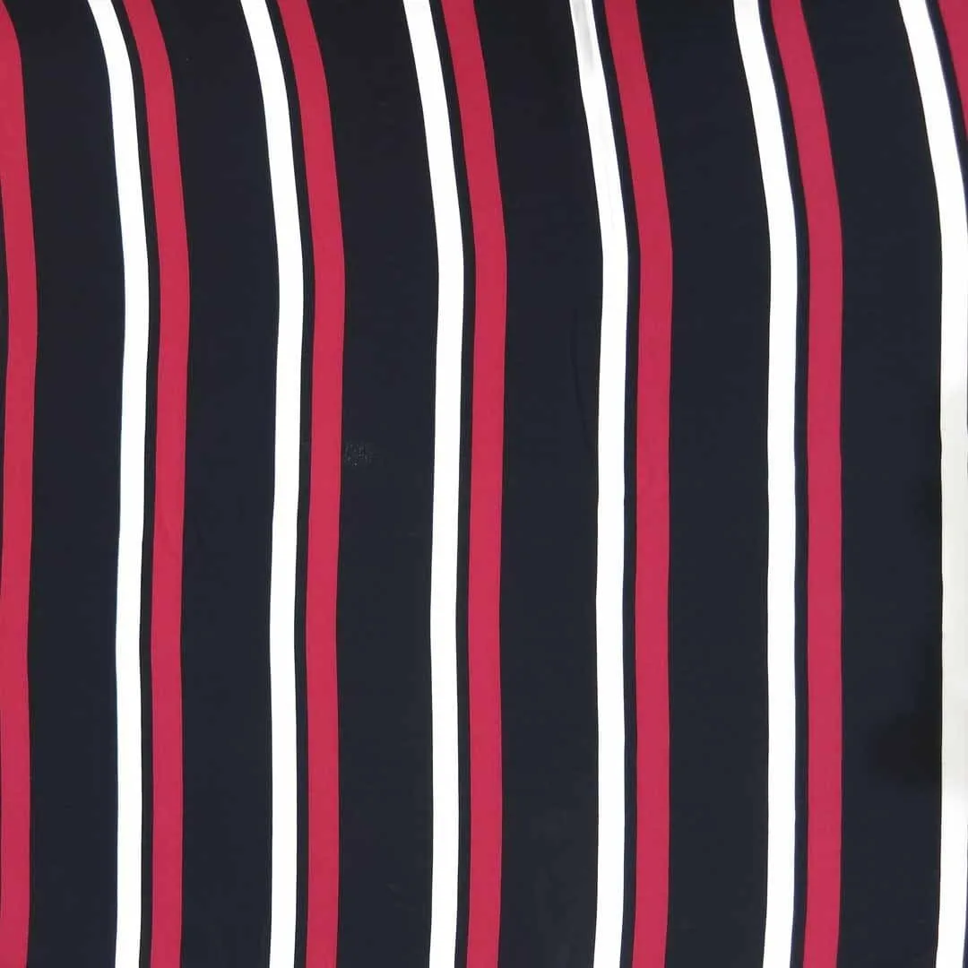 Black with Red and White Striped Printed Crepe