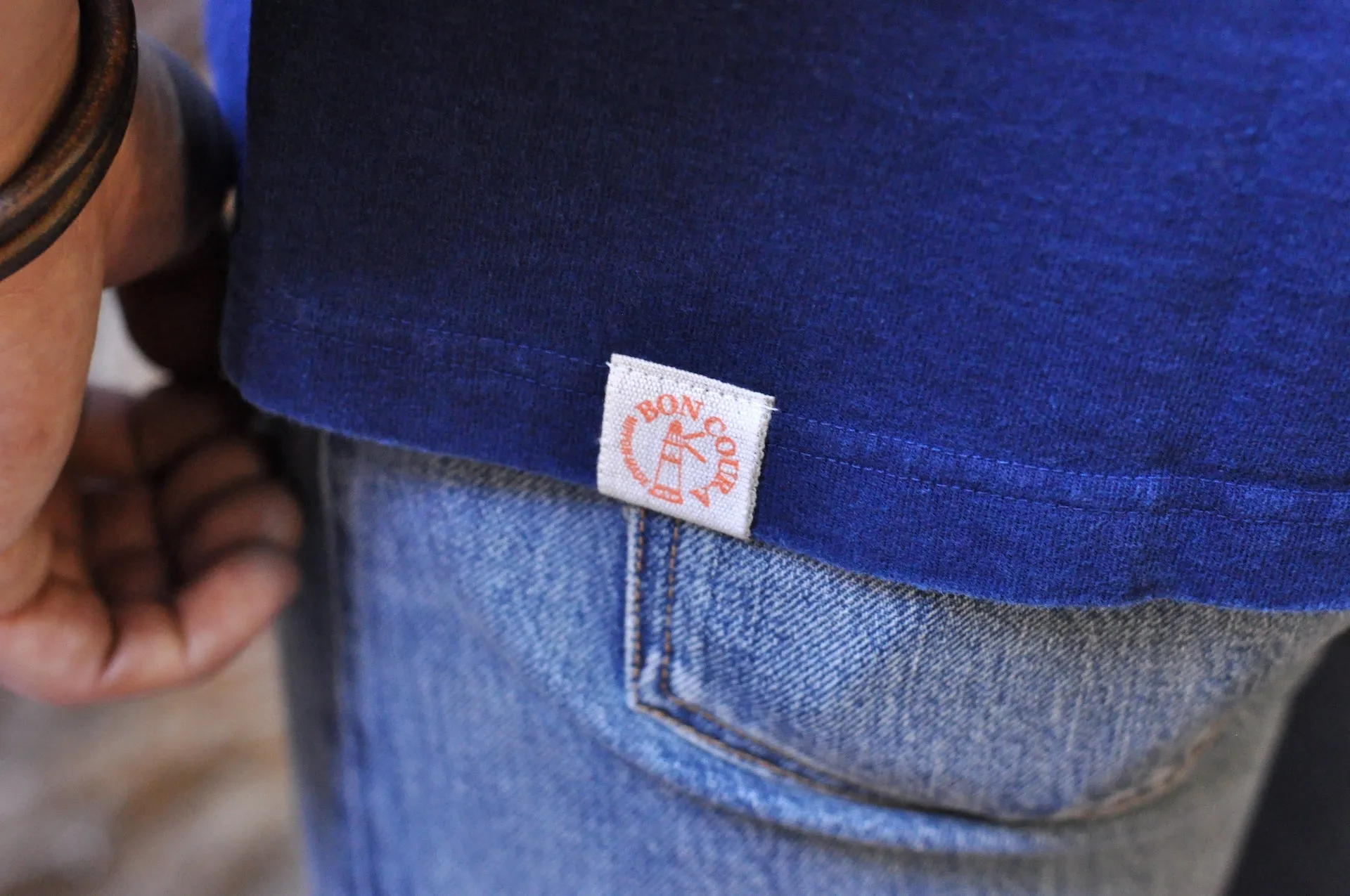 Boncoura 10oz Ultra heavy Loopwheeled Pocket Tee (Natural Indigo)