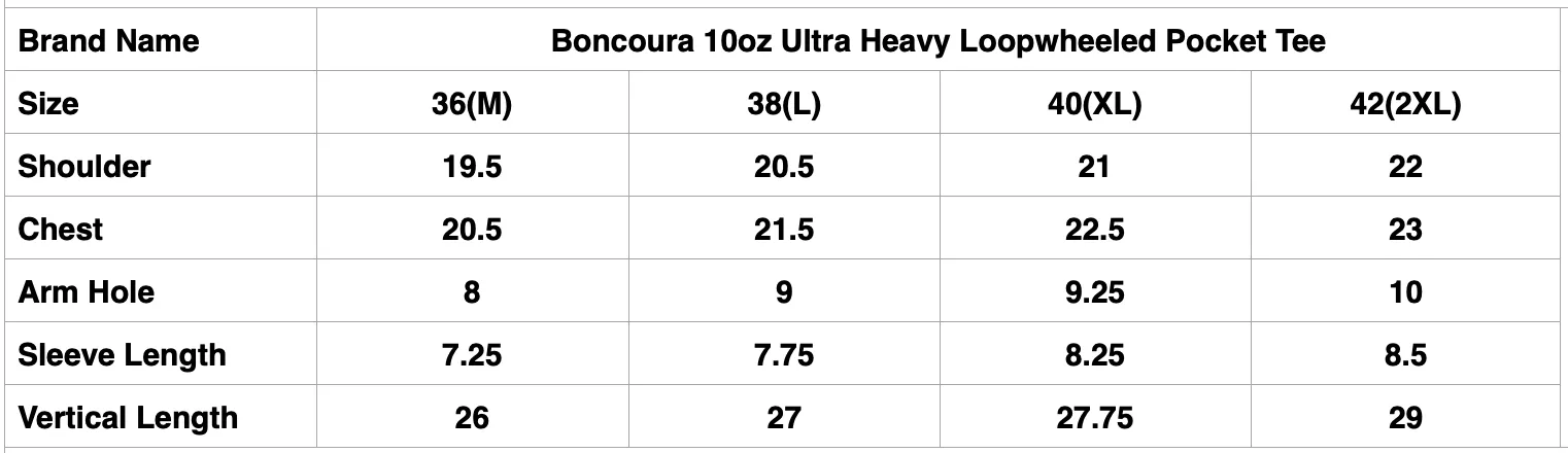 Boncoura 10oz Ultra heavy Loopwheeled Pocket Tee (Natural Indigo)