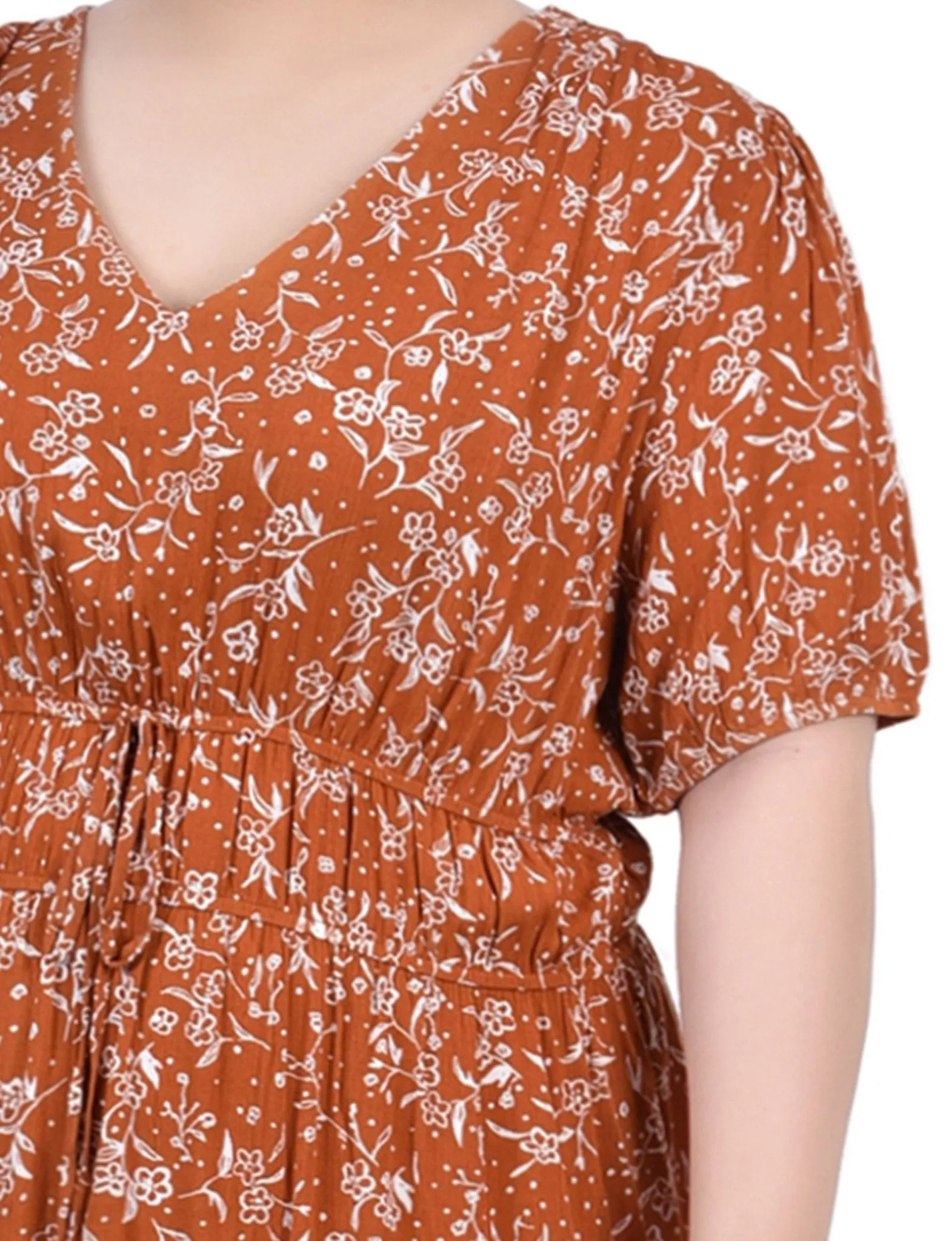 Bossanova Floral Short Sleeve Dress With Tie Waist - Plus