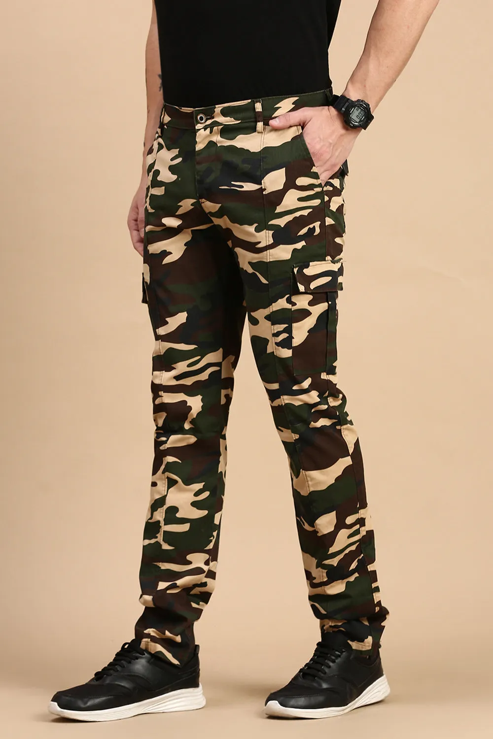 Classic Polo Men's Camoflague Slim Fit All Over Print Cargo Trouser | CPCRG-CL-01 A-GRN-CRF-LY