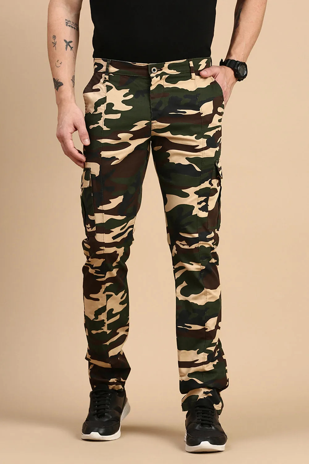 Classic Polo Men's Camoflague Slim Fit All Over Print Cargo Trouser | CPCRG-CL-01 A-GRN-CRF-LY