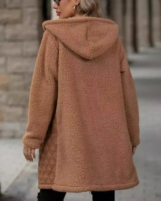 Cozy It Up Camel Plush Hooded Long Jacket