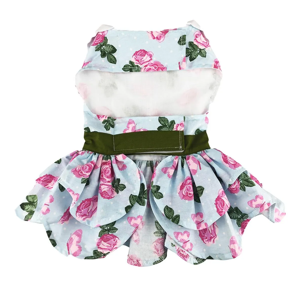 DOGGIE DESIGN Pink Rose Dog Harness Dress with Matching Leash