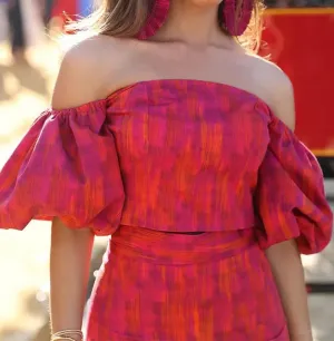 Elegant Bandeau One-shoulder Puff Sleeve Top Mid-length Dress Set Lightly Mature