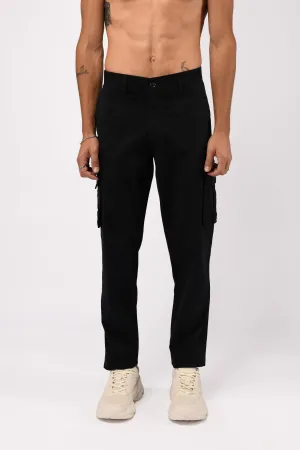 ELEVATED TWILL TAILORED CARGO PANTS IN BLACK