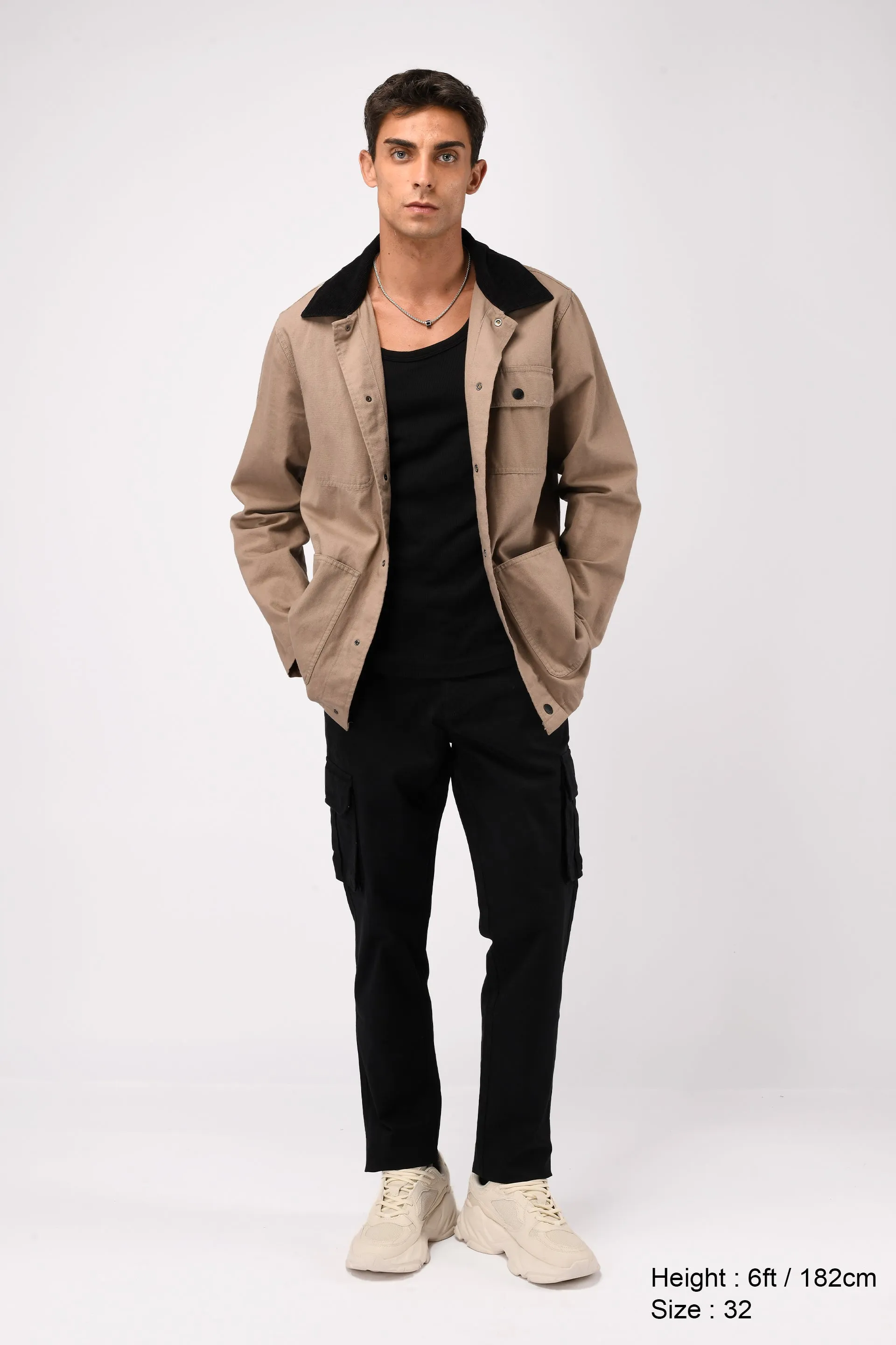 ELEVATED TWILL TAILORED CARGO PANTS IN BLACK