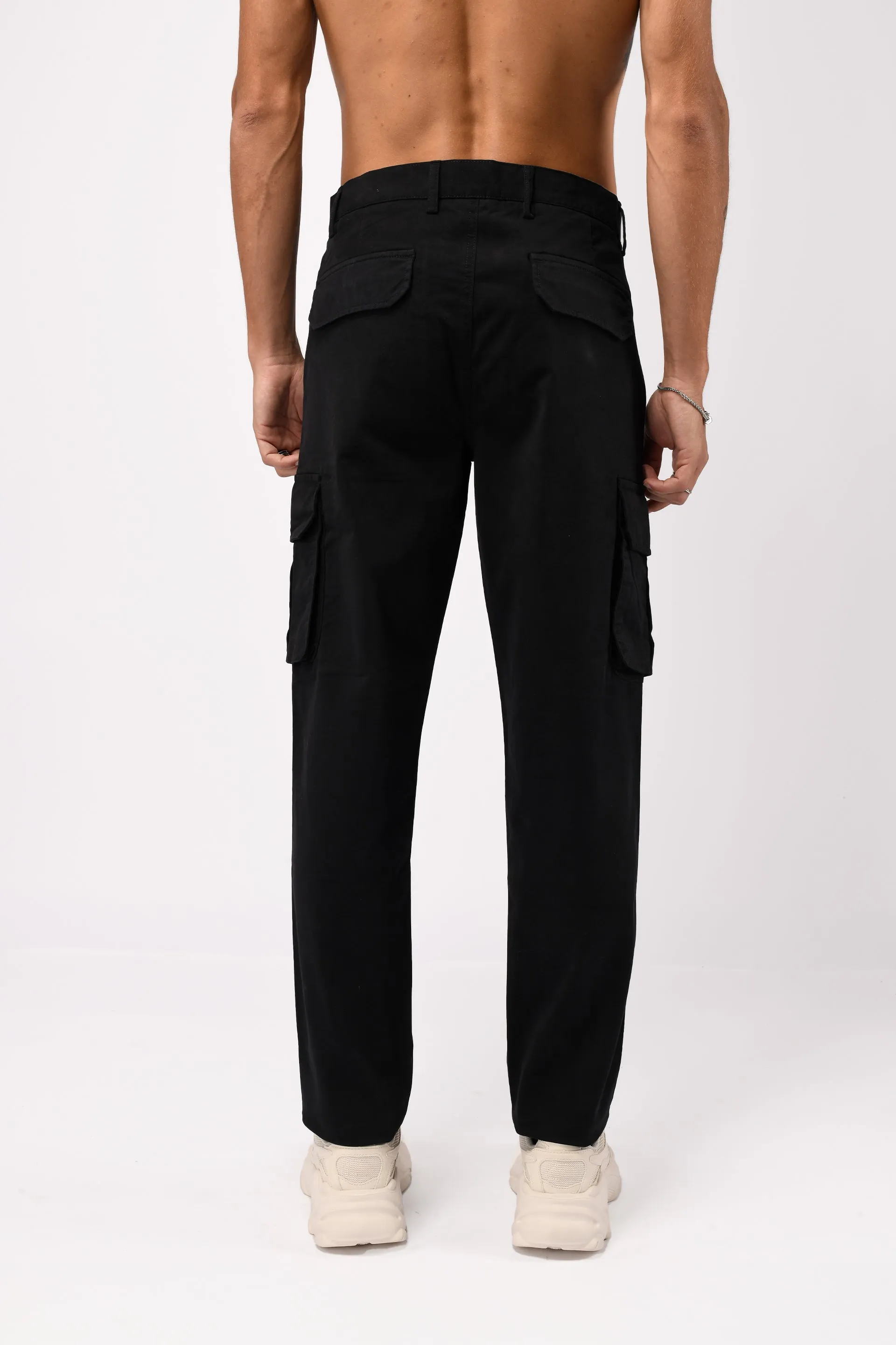 ELEVATED TWILL TAILORED CARGO PANTS IN BLACK