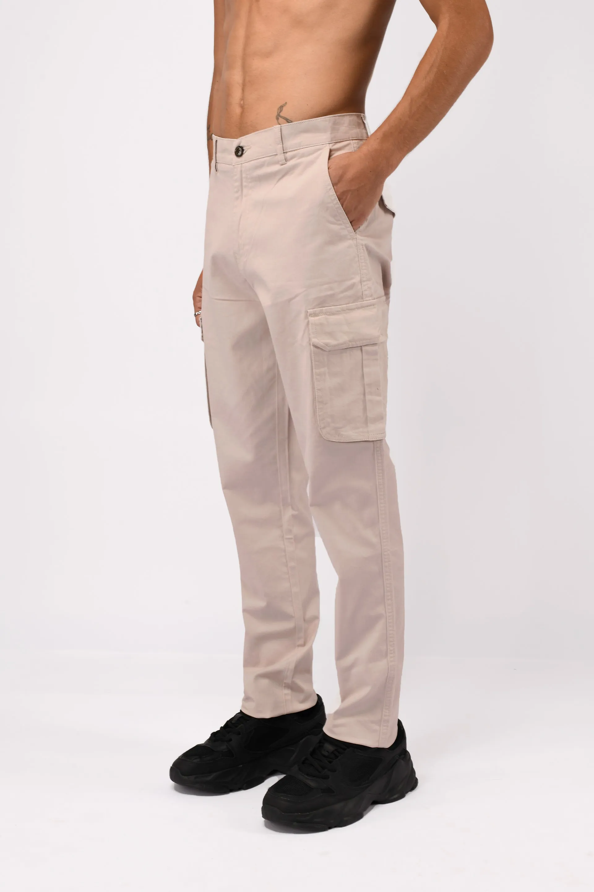 ELEVATED TWILL TAILORED CARGO PANTS IN ECRU
