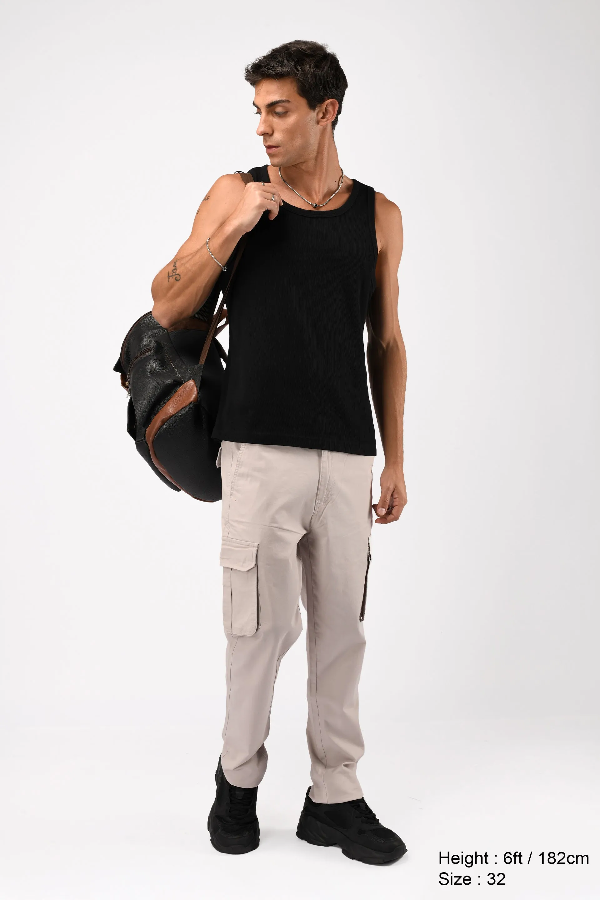 ELEVATED TWILL TAILORED CARGO PANTS IN ECRU