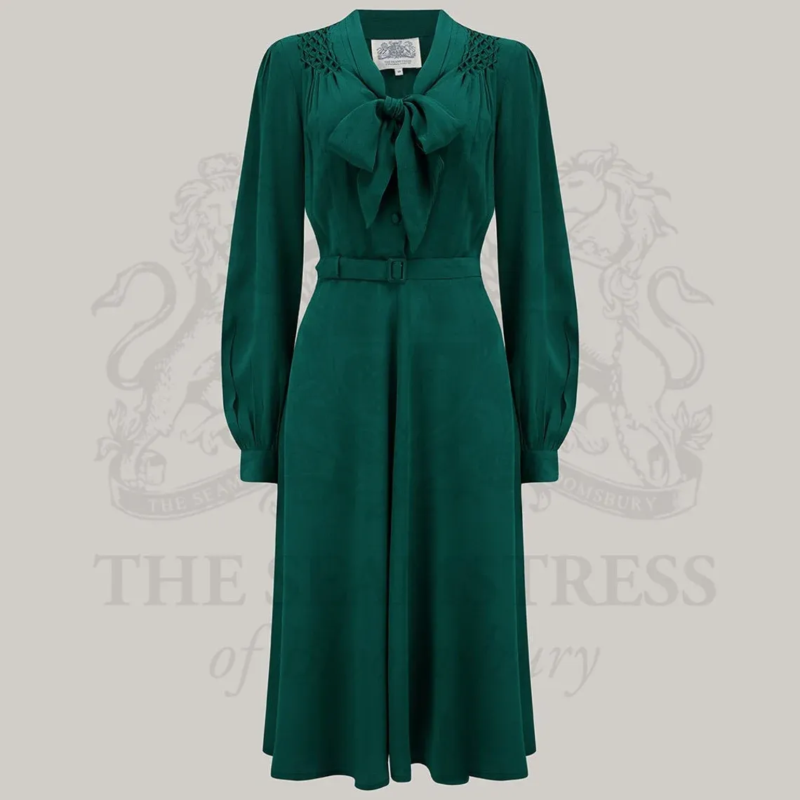Eva Pussy Bow Dress in Hampton Green