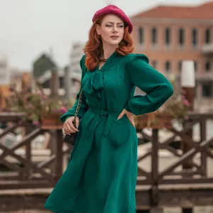 Eva Pussy Bow Dress in Hampton Green
