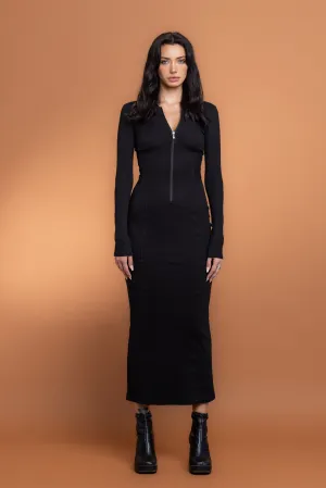 FAYE ZIP UP MAXI DRESS - BLACK