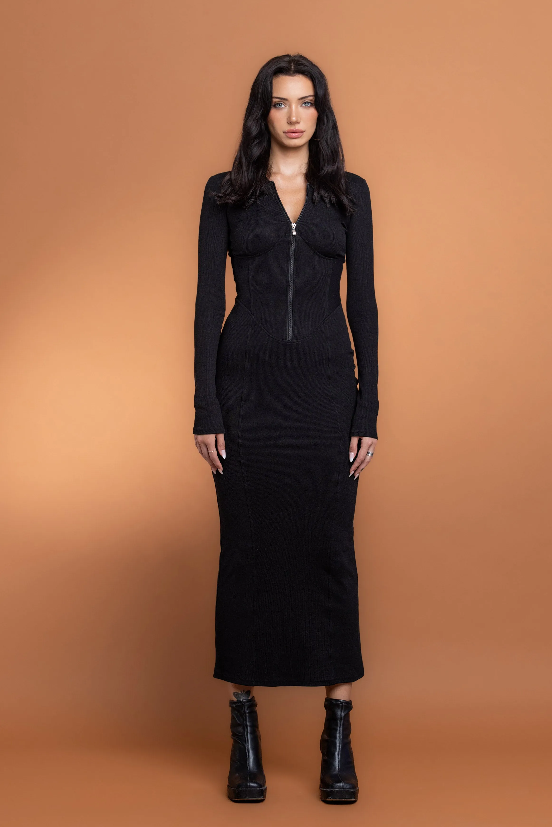 FAYE ZIP UP MAXI DRESS - BLACK