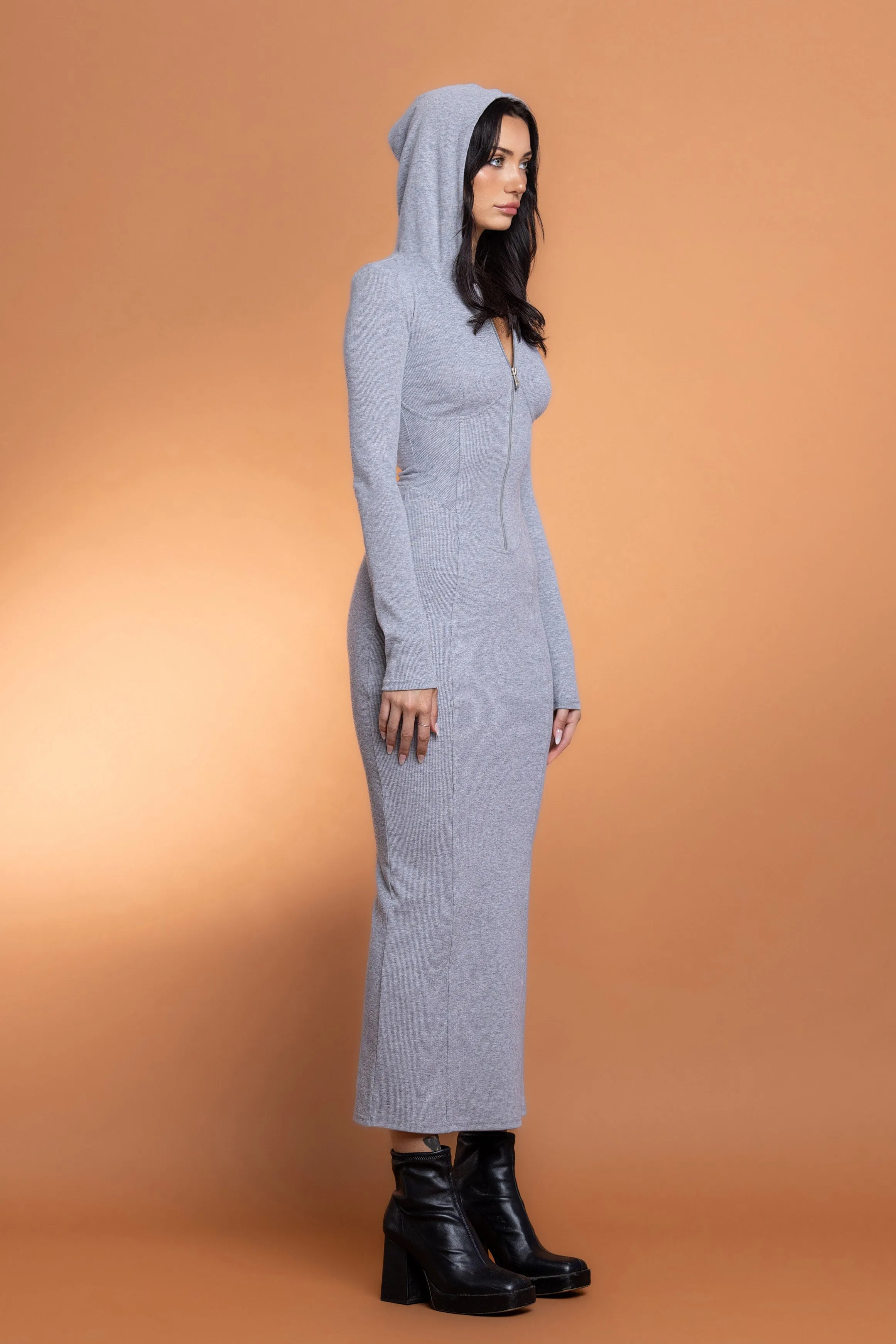 FAYE ZIP UP MAXI DRESS - H GREY