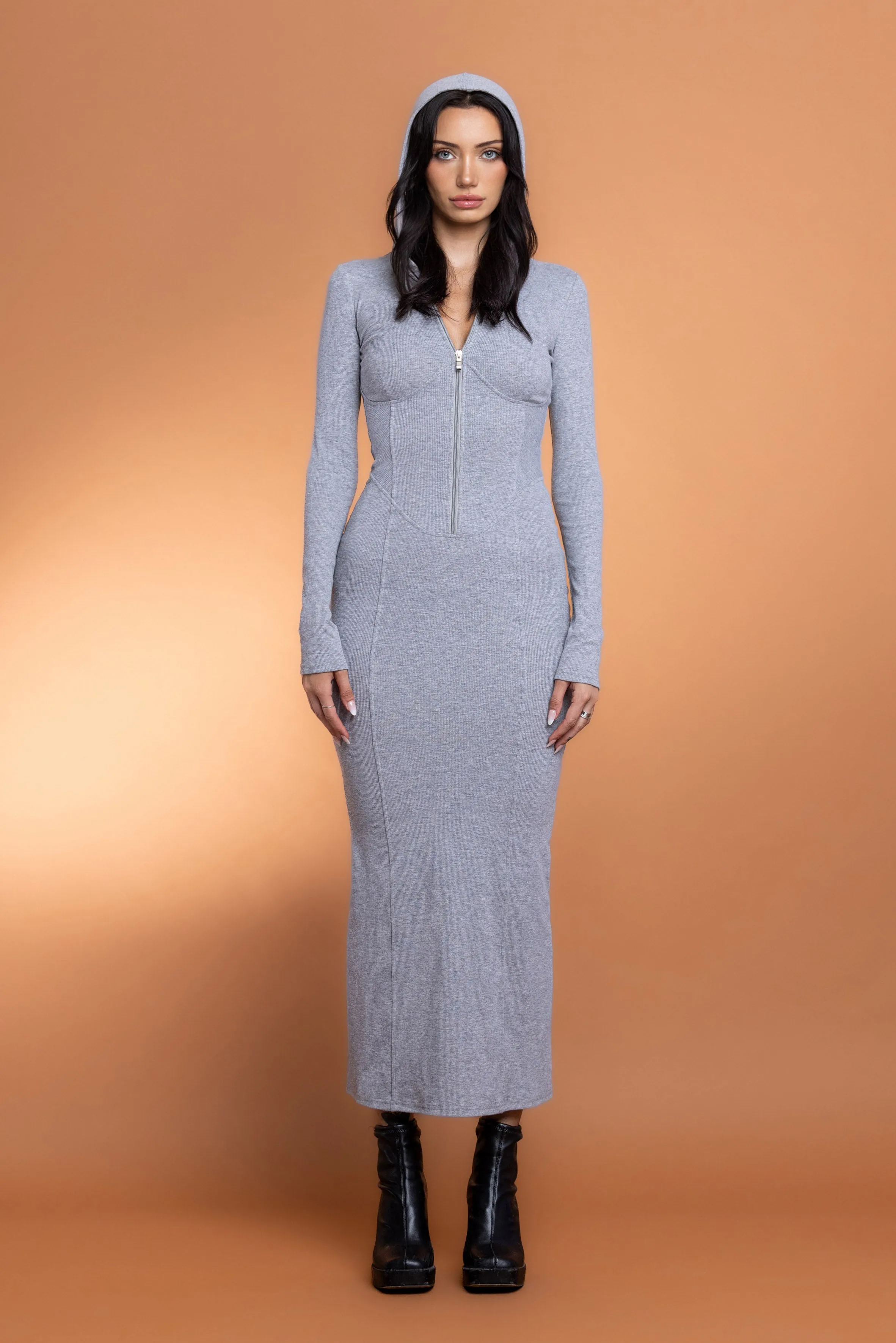 FAYE ZIP UP MAXI DRESS - H GREY