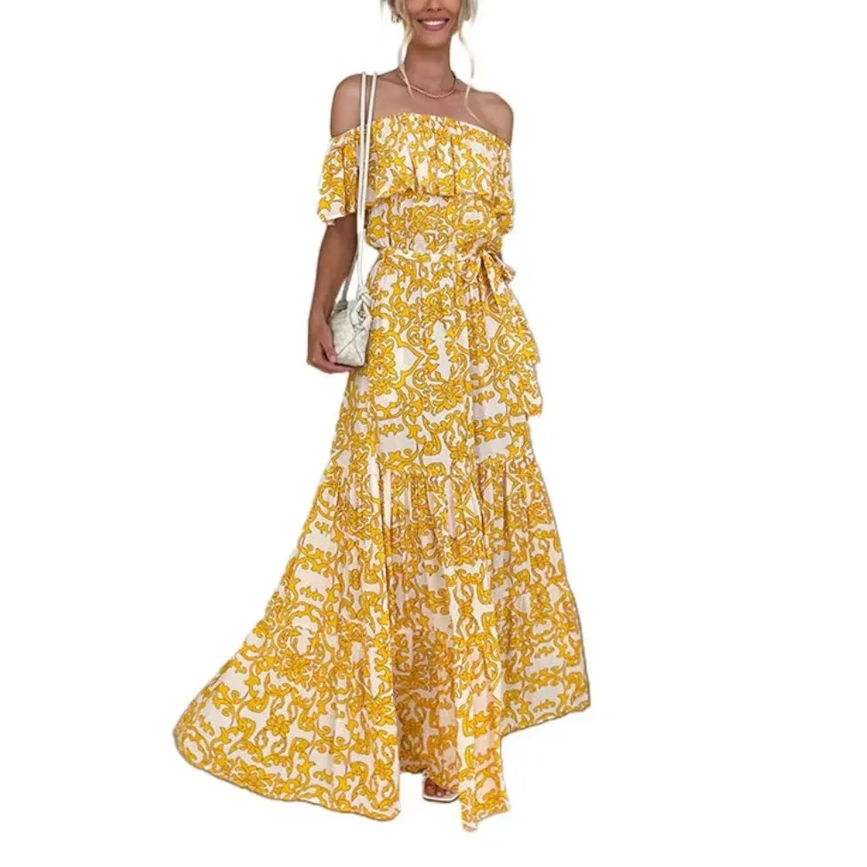 Floral One-Shoulder Ruffle Hem Swing Mini Dress