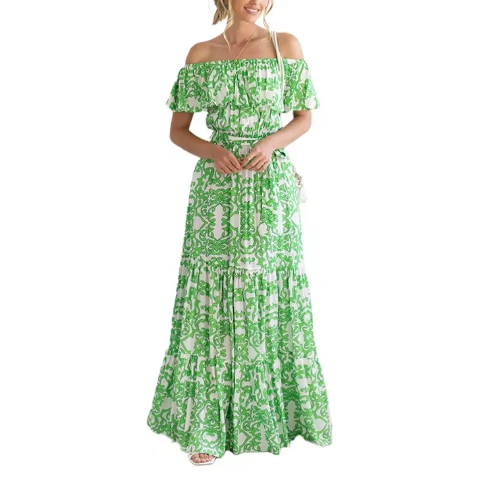Floral One-Shoulder Ruffle Hem Swing Mini Dress