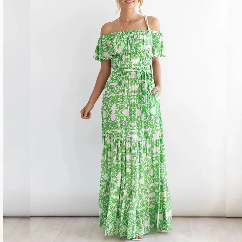Floral One-Shoulder Ruffle Hem Swing Mini Dress