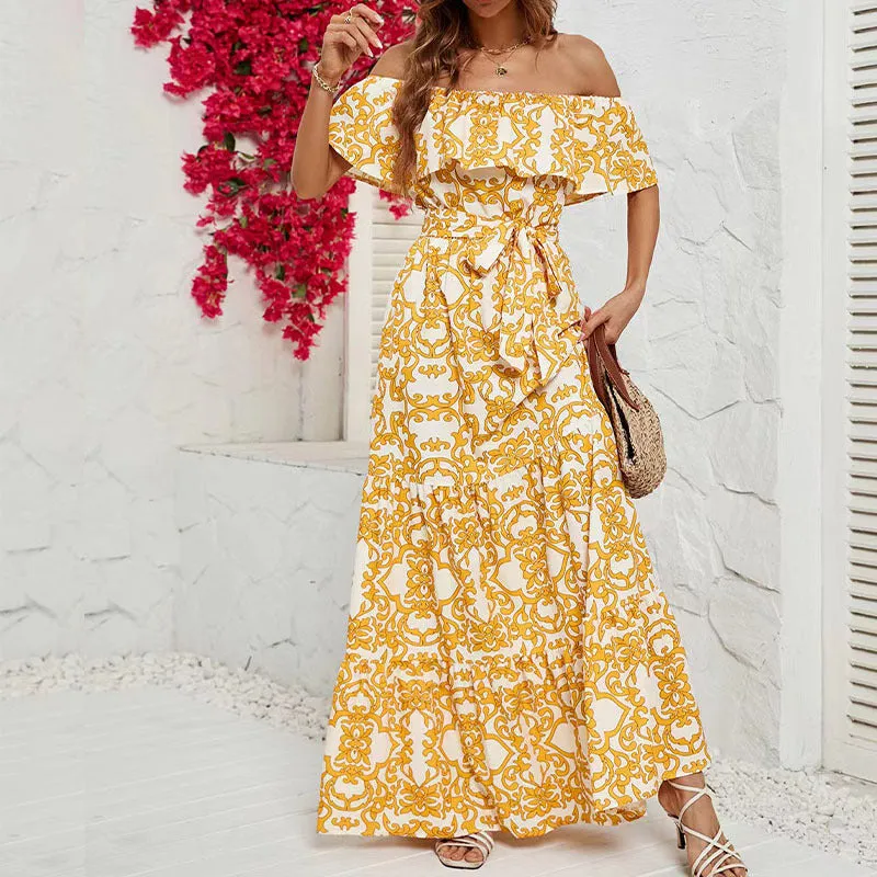 Floral One-Shoulder Ruffle Hem Swing Mini Dress