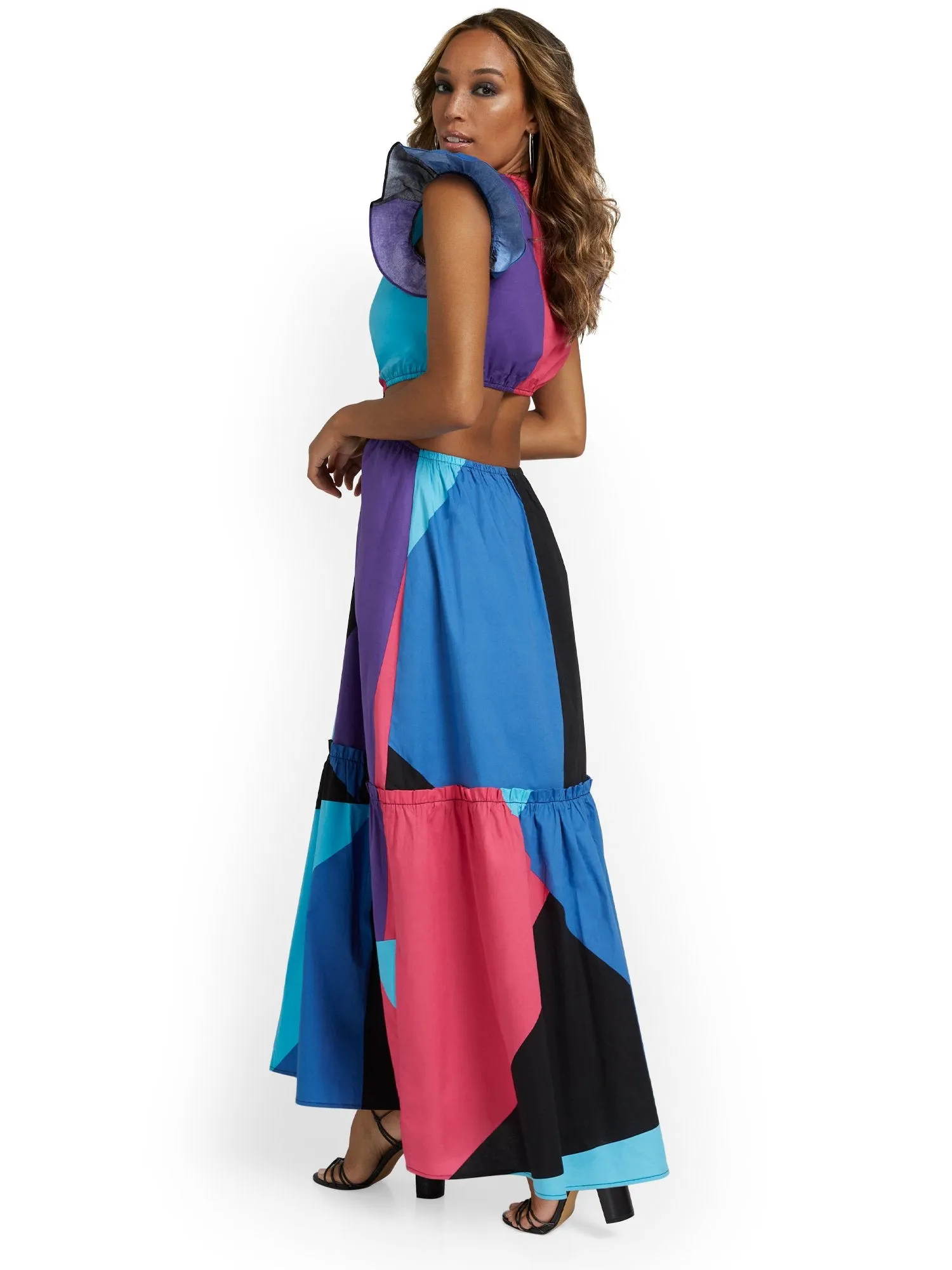 Geometric-Print Cut-Out Maxi Dress