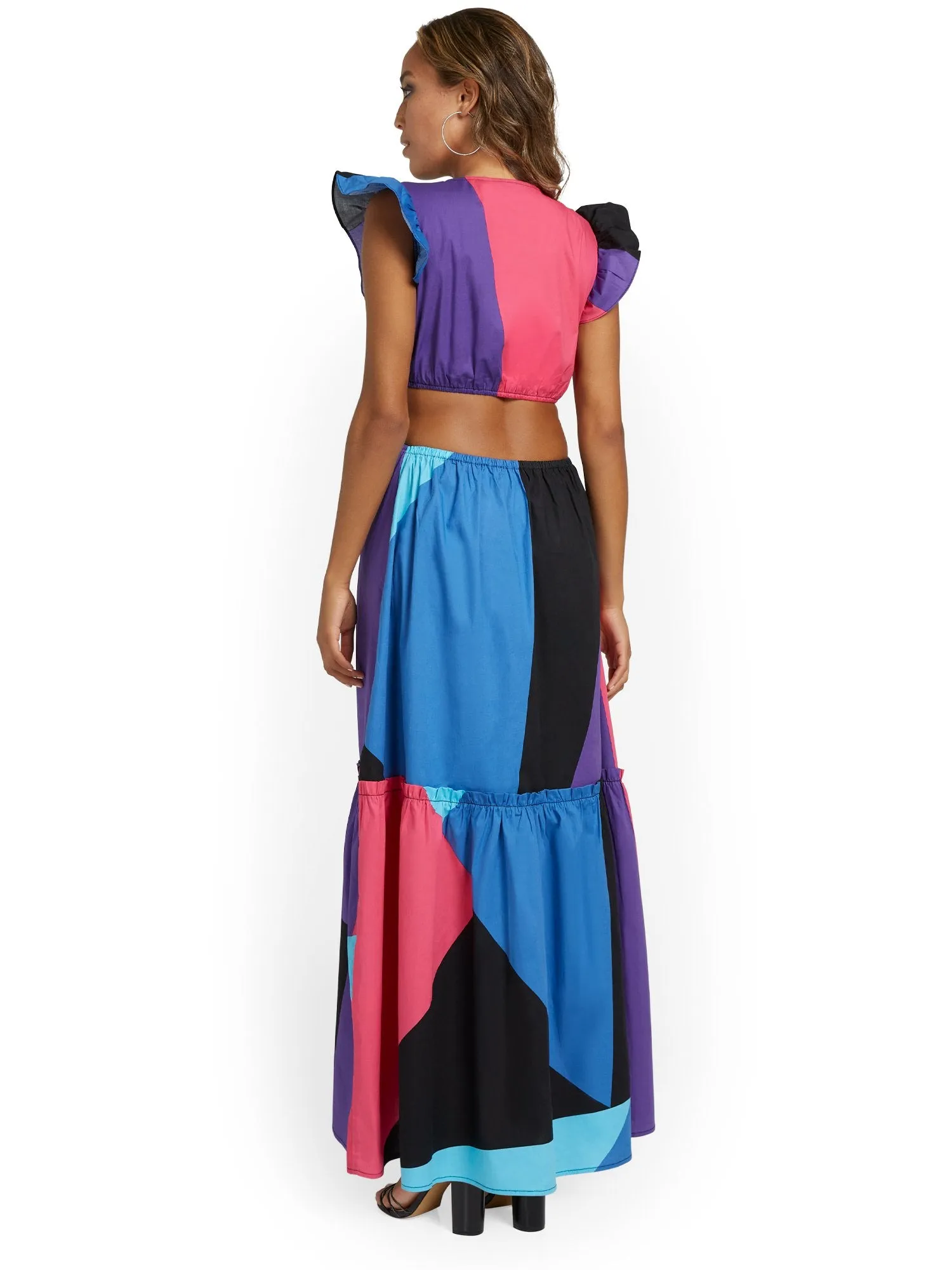 Geometric-Print Cut-Out Maxi Dress