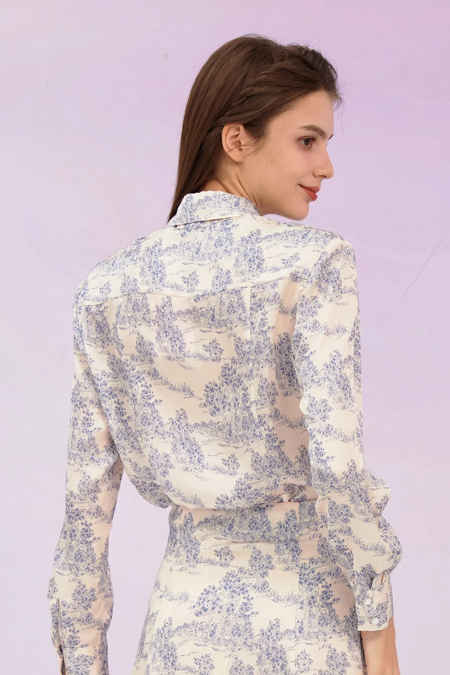 Glynis Blue Print Long Sleeve Top