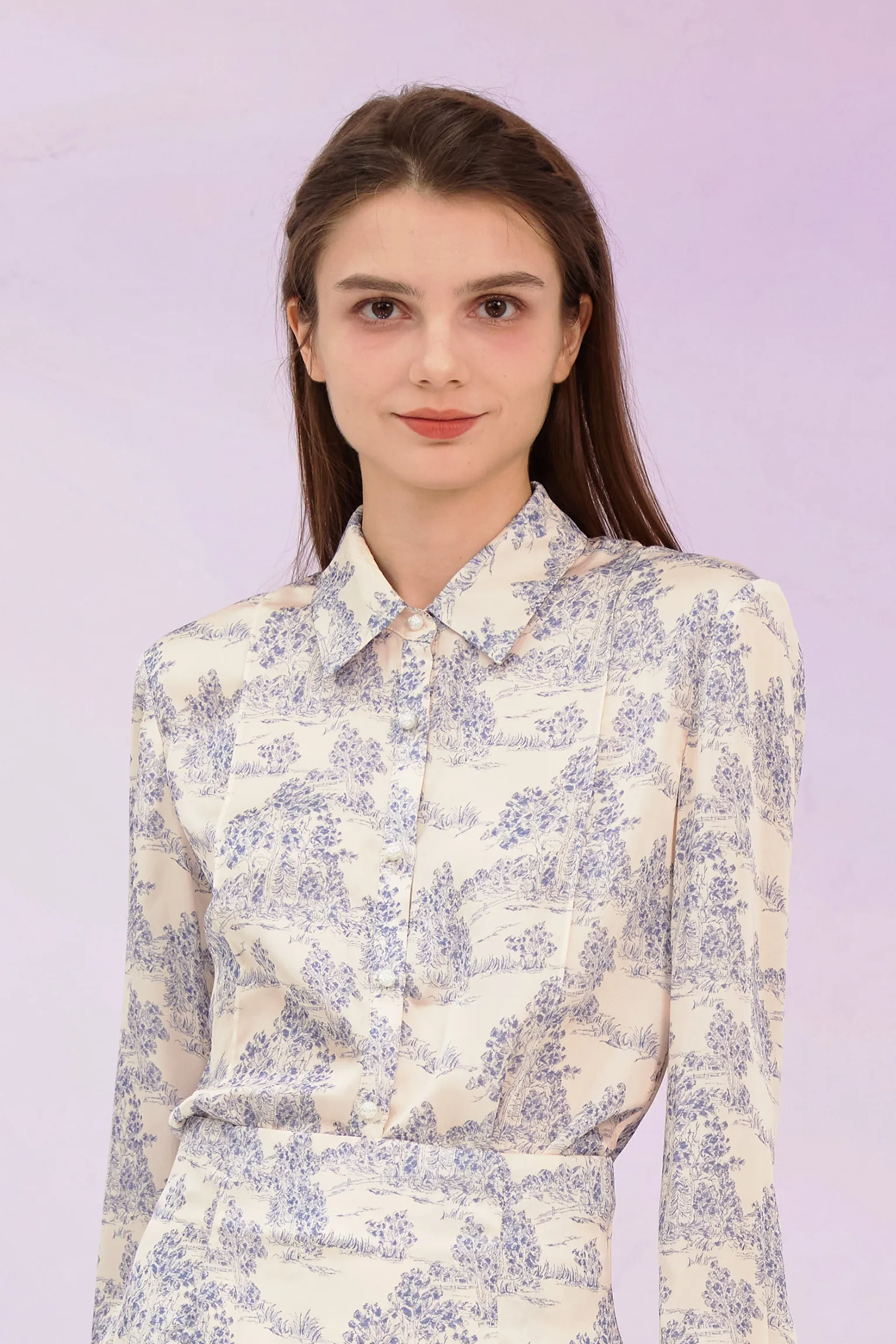 Glynis Blue Print Long Sleeve Top