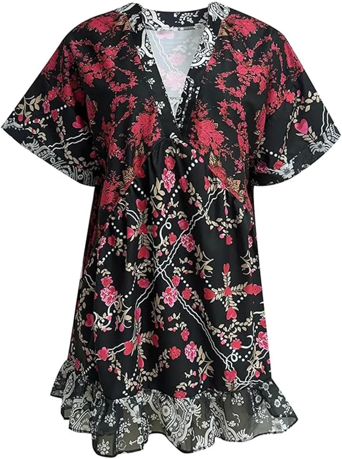 Hot Short Mini Dress Babydoll Dresses for Women Boho Y2K Summer Dress Flowy Deep V Neck Floral Sundresses