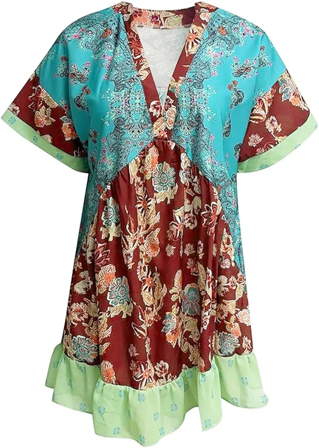 Hot Short Mini Dress Babydoll Dresses for Women Boho Y2K Summer Dress Flowy Deep V Neck Floral Sundresses