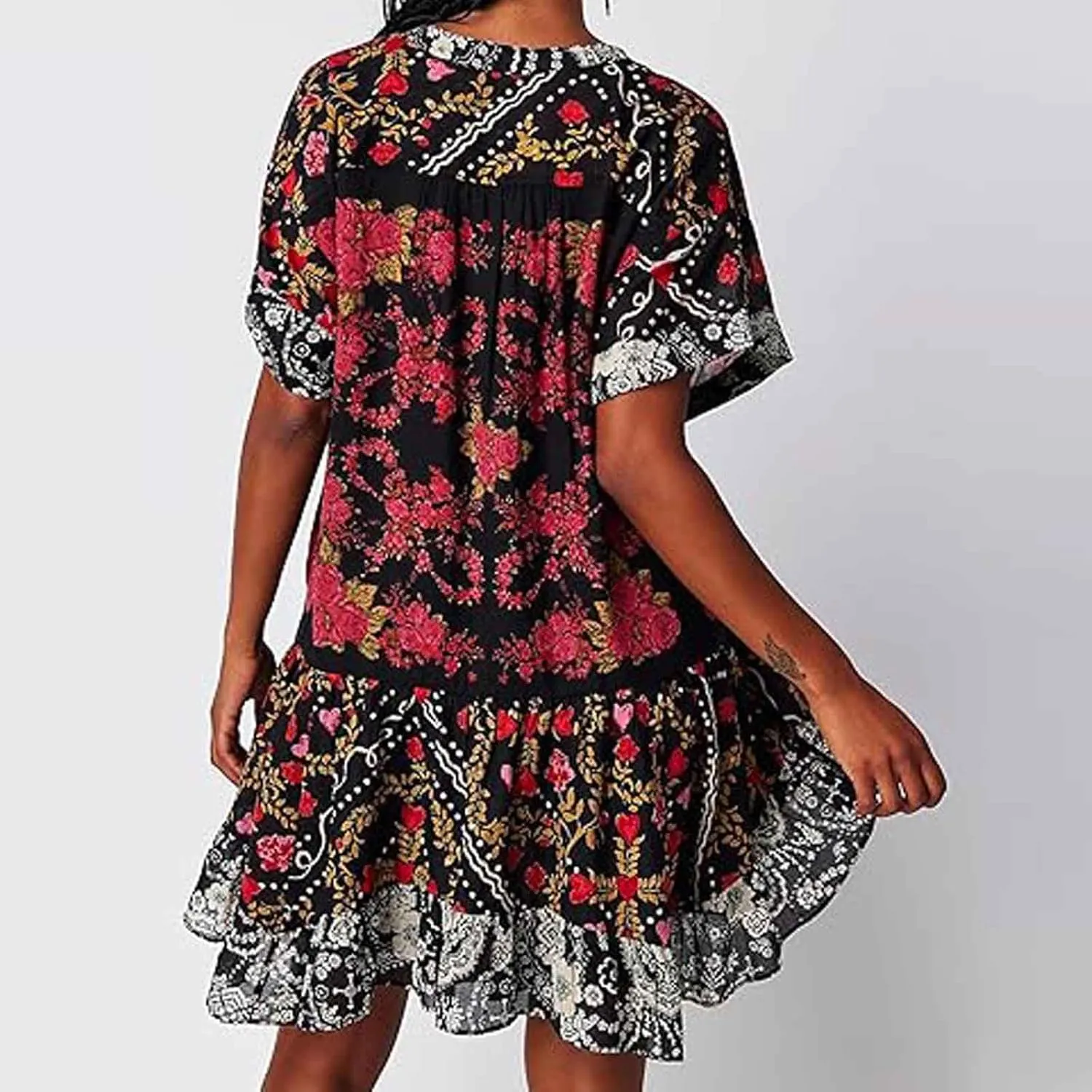 Hot Short Mini Dress Babydoll Dresses for Women Boho Y2K Summer Dress Flowy Deep V Neck Floral Sundresses