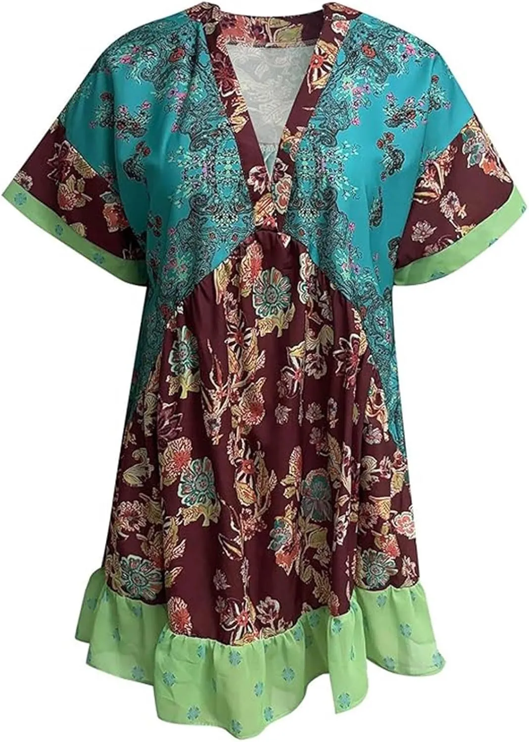 Hot Short Mini Dress Babydoll Dresses for Women Boho Y2K Summer Dress Flowy Deep V Neck Floral Sundresses