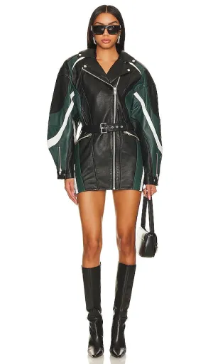 LAMARQUE Harlee Biker Dress in Black,Dark Green