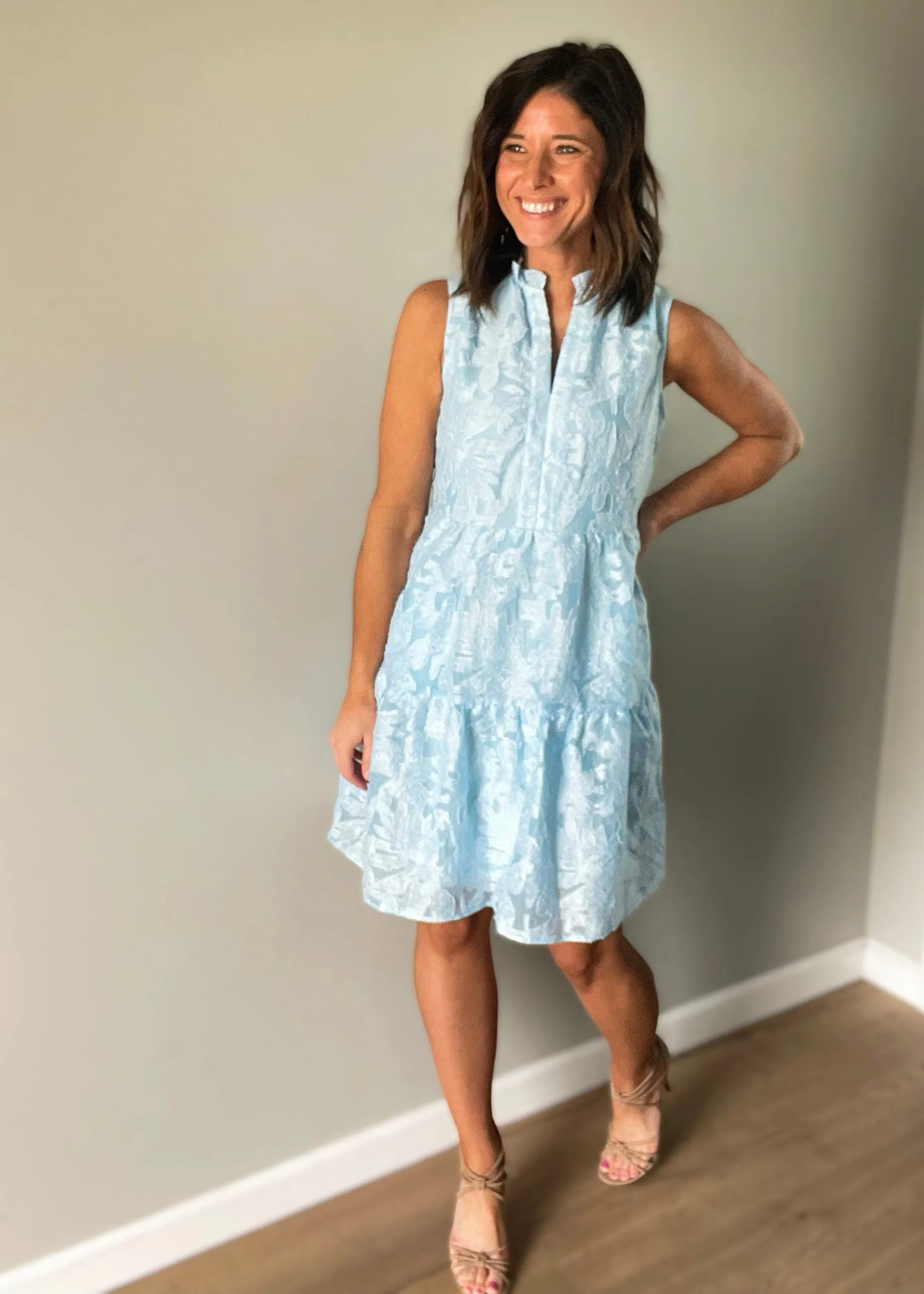 Light Blue Lace Sleeveless Dress