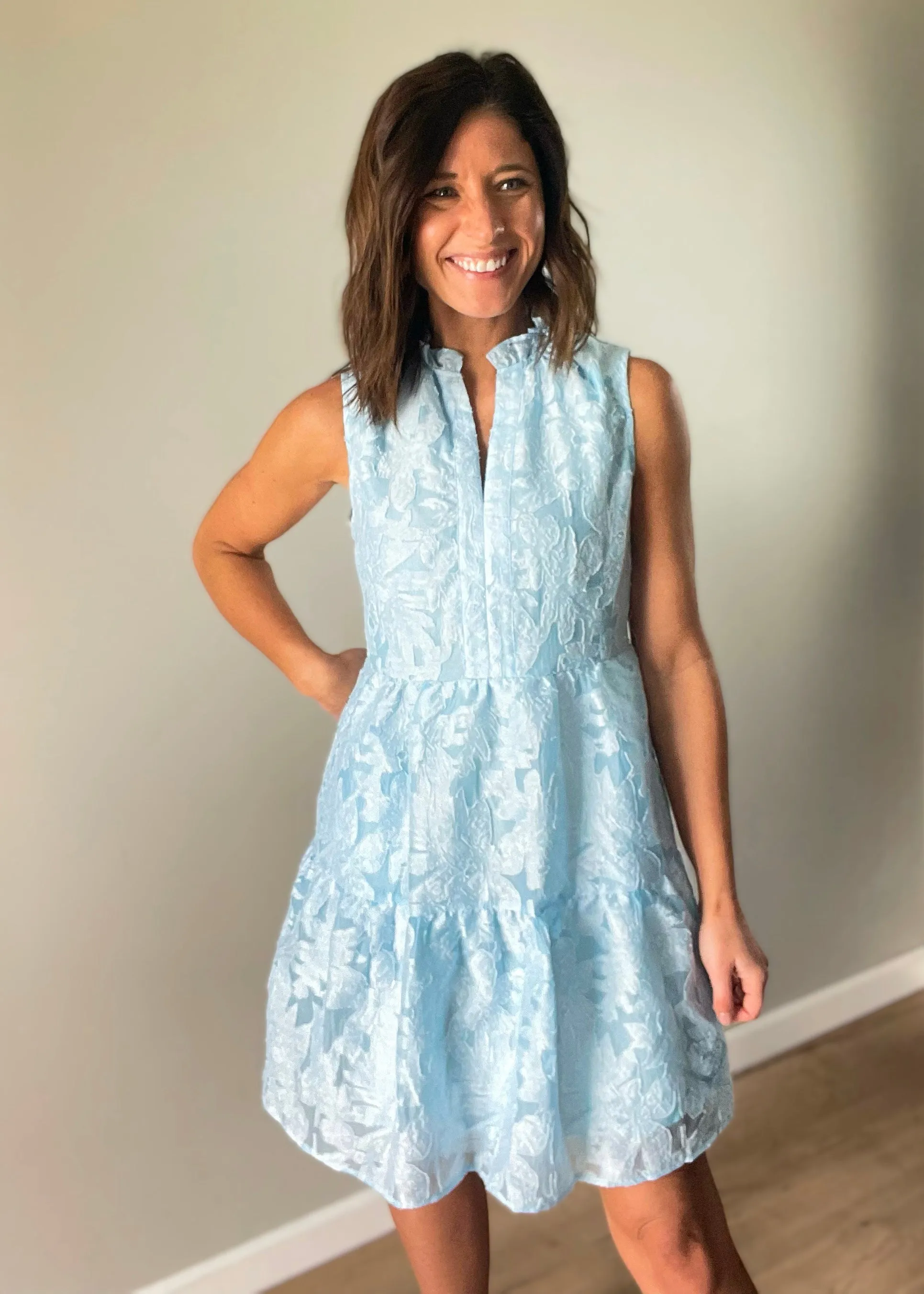 Light Blue Lace Sleeveless Dress