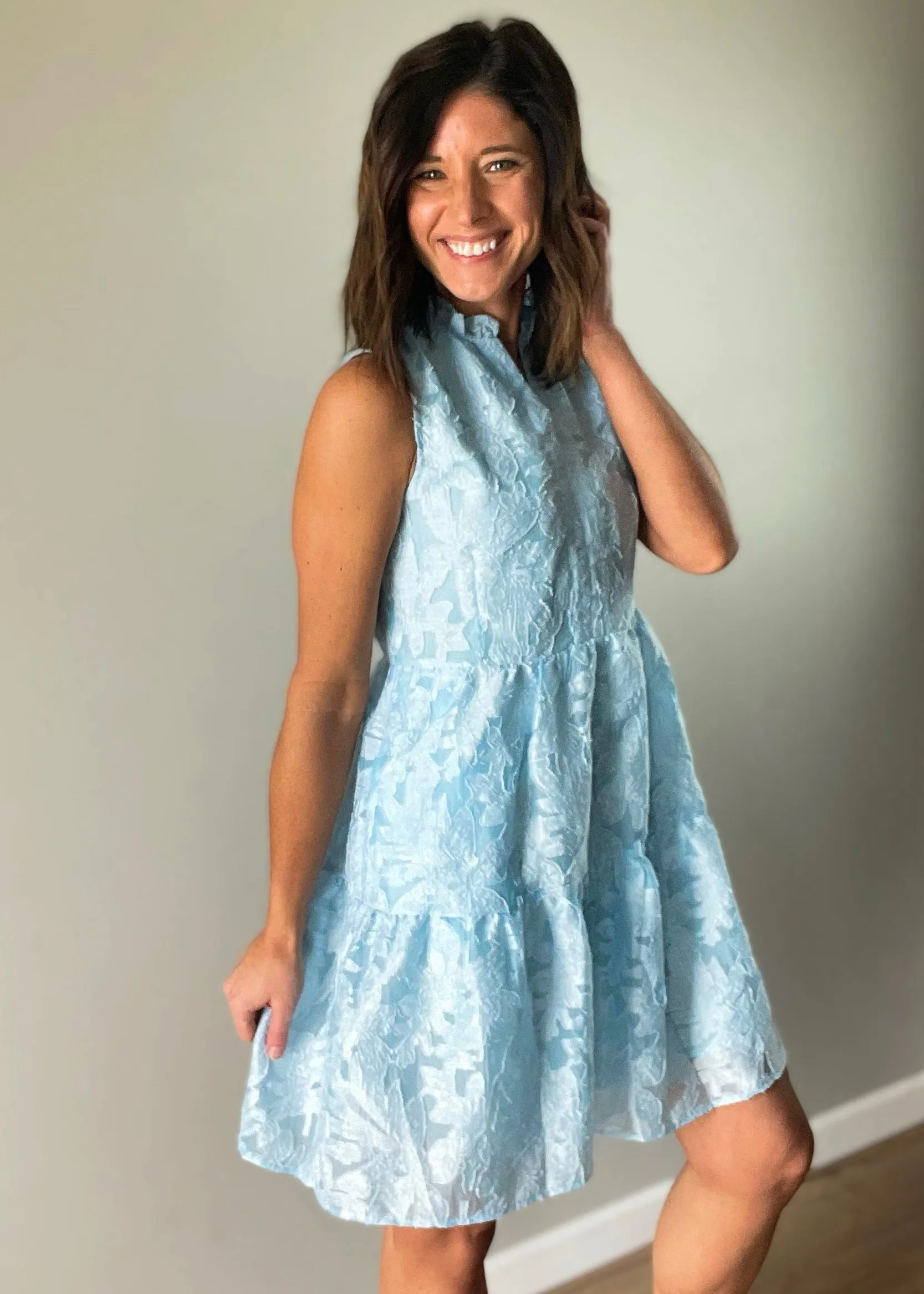 Light Blue Lace Sleeveless Dress
