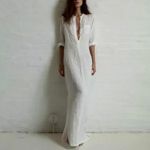 Long Sexy Soild Split Floor Length Shirt Dress