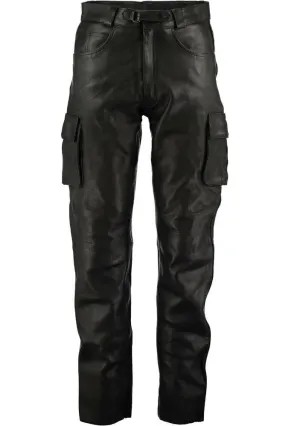 Men's Black Genuine Leather Cargo Trouser Pants