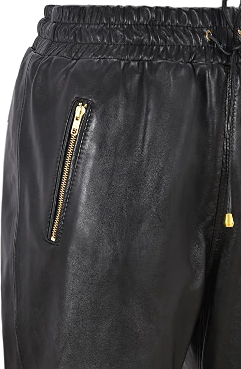 Men's Black Leather Joggers pants