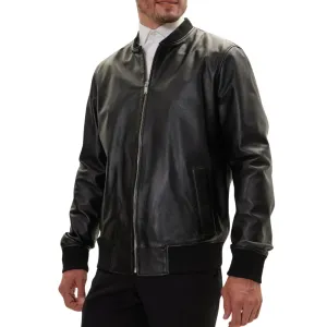 Men's Genuine Black Leather Bomber Jacket