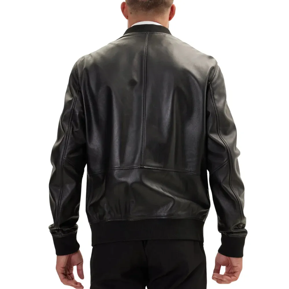 Men's Genuine Black Leather Bomber Jacket