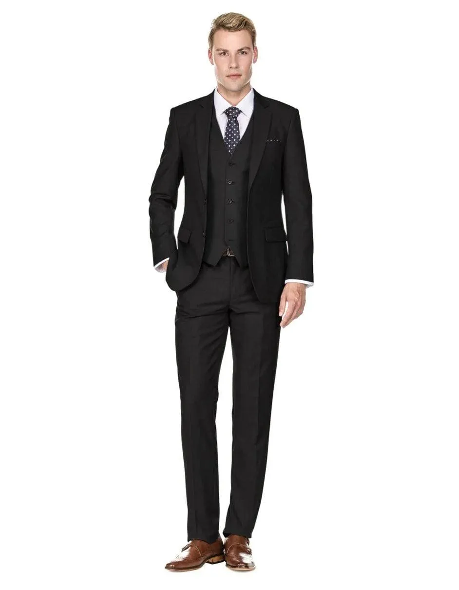 Mens Slim Vested Suit Black
