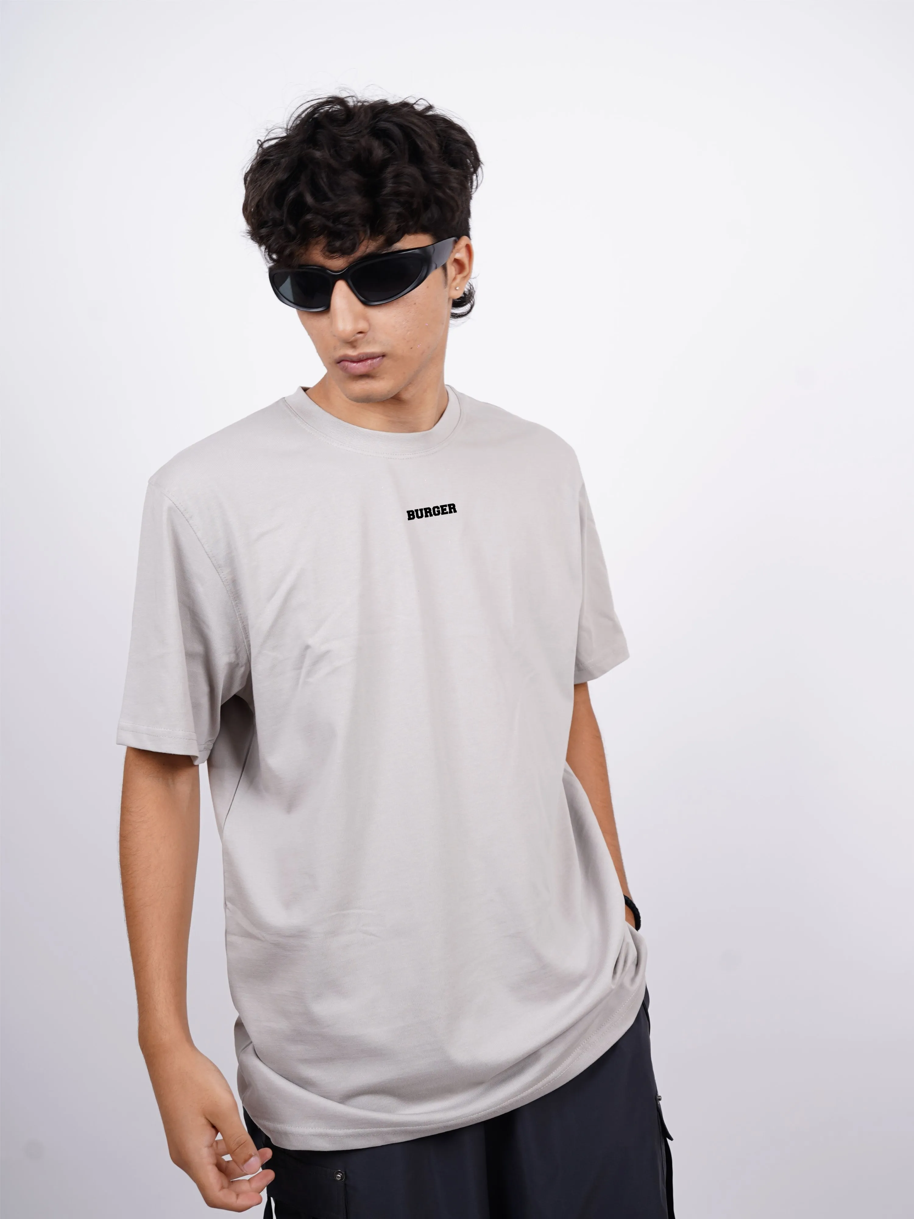 Minimal Burger Logo : Burger Bae Oversized  Tee For Men and Women